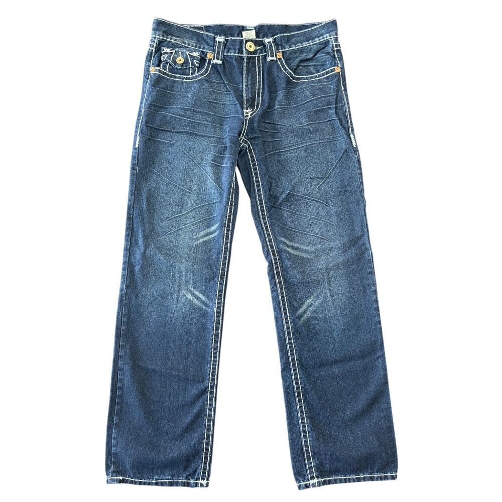 True Religion Y2K Super T World Tour Big Horseshoe Flap Jeans Dark Wash 36 x 33 - Picture 2 of 15